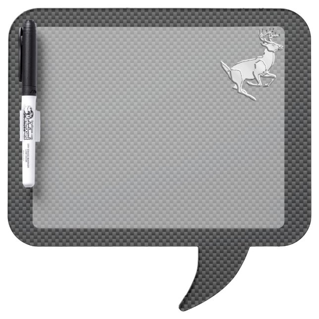 Chrome Running Deer on Carbon Fiber Decor Dry Erase Board (Front)