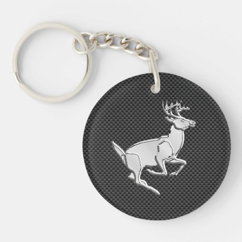 Chrome Running Deer on Carbon Fiber Decor Keychain