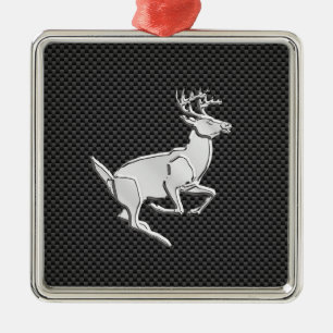 Chrome Running Deer on Carbon Fiber Decor Metal Ornament