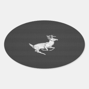 Chrome Running Deer on Carbon Fiber Decor Oval Sticker
