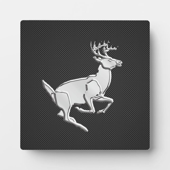 Chrome Running Deer on Carbon Fiber Decor Plaque (Front)
