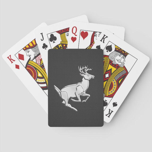 Chrome Running Deer on Carbon Fiber Decor Poker Cards (Back)