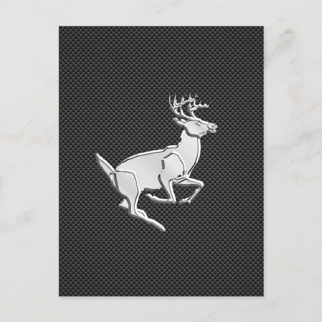 Chrome Running Deer on Carbon Fiber Decor Postcard (Front)