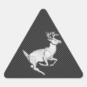 Chrome Running Deer on Carbon Fiber Decor Triangle Sticker