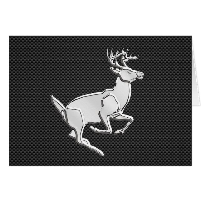Chrome Running Deer on Carbon Fiber Print Cards (Front Horizontal)