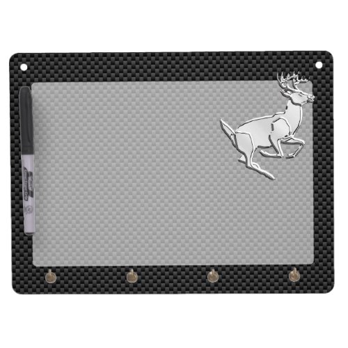 Chrome Running Deer on Carbon Fiber Print Dry Erase Board With Keychain Holder