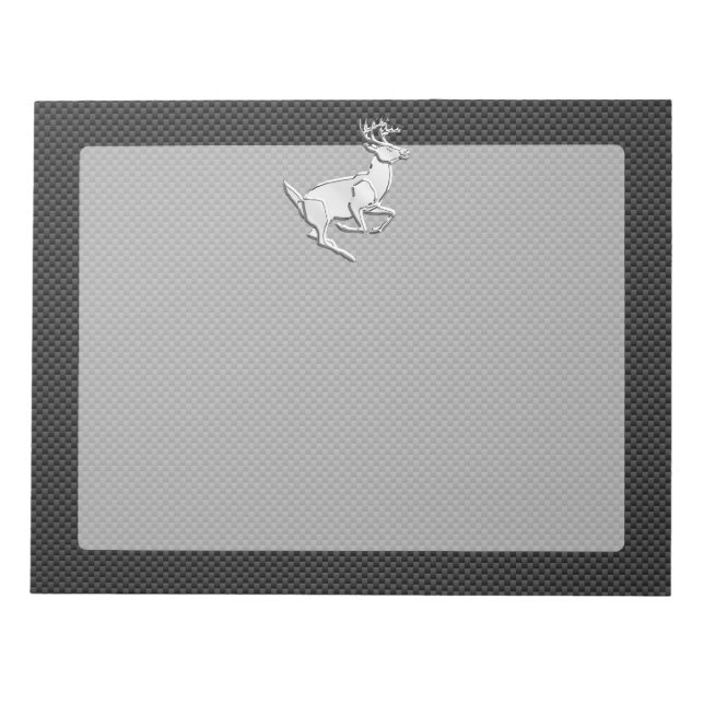 Chrome Running Deer on Carbon Fiber Print Notepad (Front)