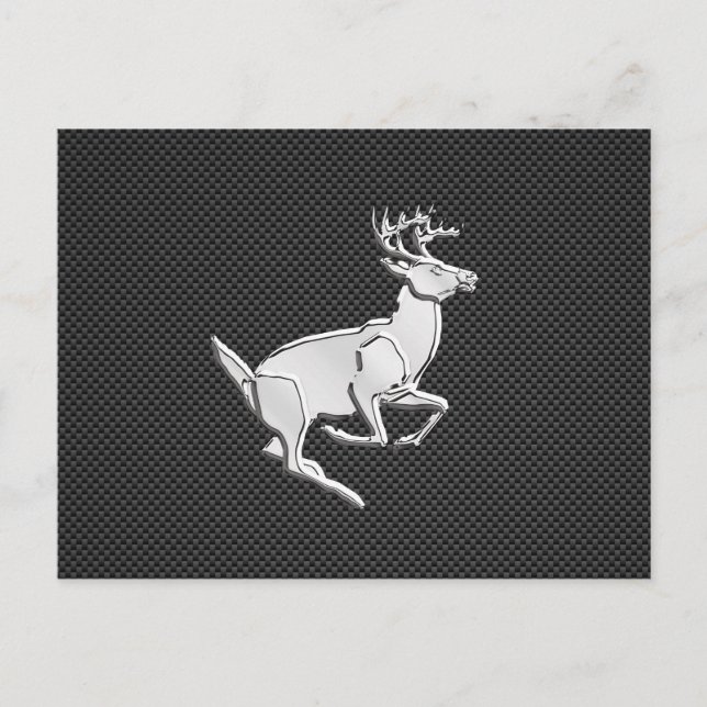 Chrome Running Deer on Carbon Fiber Print Postcard (Front)
