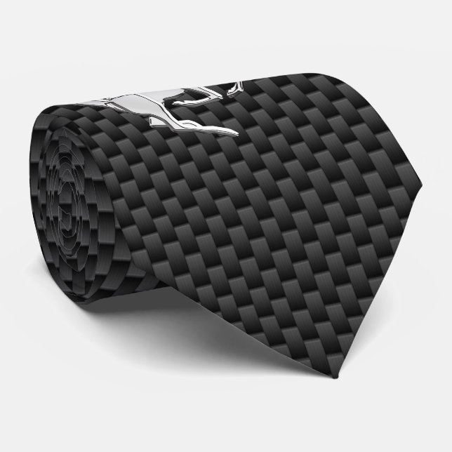 Chrome Running Deer on Carbon Fiber Print Tie (Rolled)