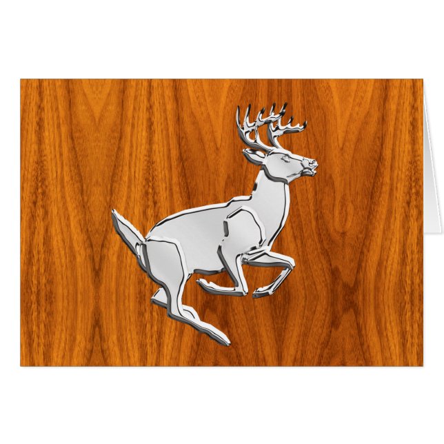 Chrome Running Deer on Fine Teak Print Cards (Front Horizontal)