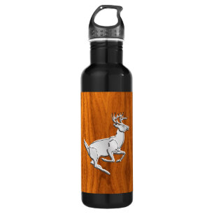 Chrome Running Deer on Fine Teak Print Stainless Steel Water Bottle