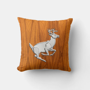 Chrome Running Deer on Fine Teak Print Throw Pillow