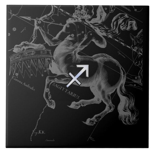 Chrome Sagittarius Zodiac Sign Hevelius circa 1690 Ceramic Tile (Front)