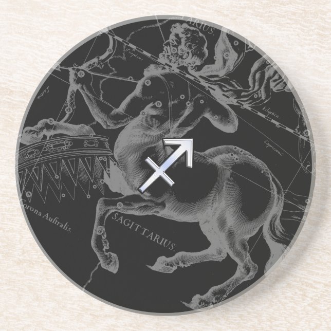 Chrome Sagittarius Zodiac Sign Hevelius circa 1690 Drink Coaster (Front)