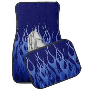 Chrome Sail Boat on Blue Flames Print Car Mat