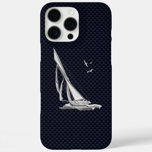 Chrome Sail Boat on Carbon Fiber Case-Mate iPhone Case (Back)