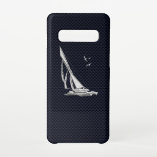 Chrome Sail Boat on Carbon Fiber Print Samsung Galaxy S10 Case