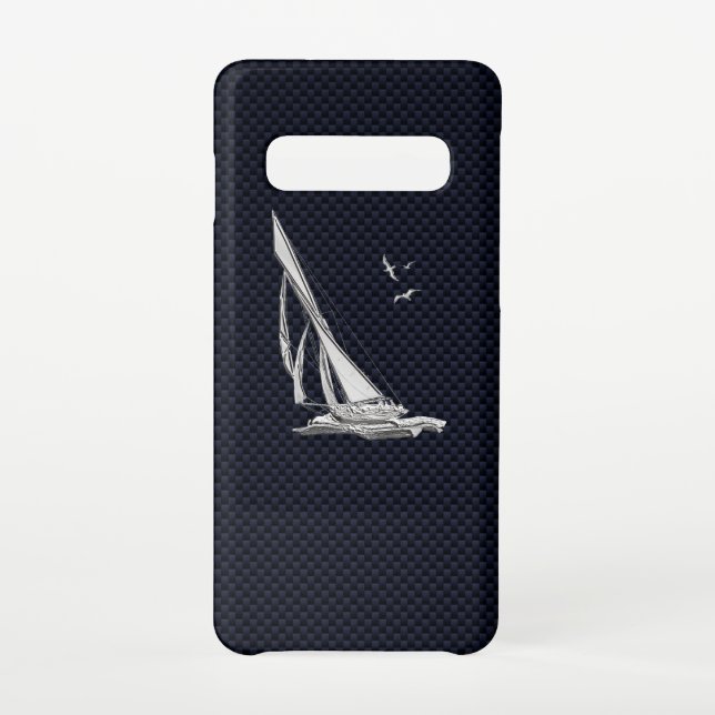 Chrome Sail Boat on Carbon Fiber Print  Samsung Galaxy Case (Back)