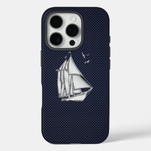 Chrome Sailboat on Carbon Fiber Print iPhone 16 Pro Case
