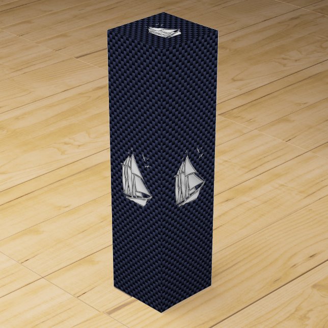 Chrome Sailboat on Carbon Fiber Print Wine Box (Front)