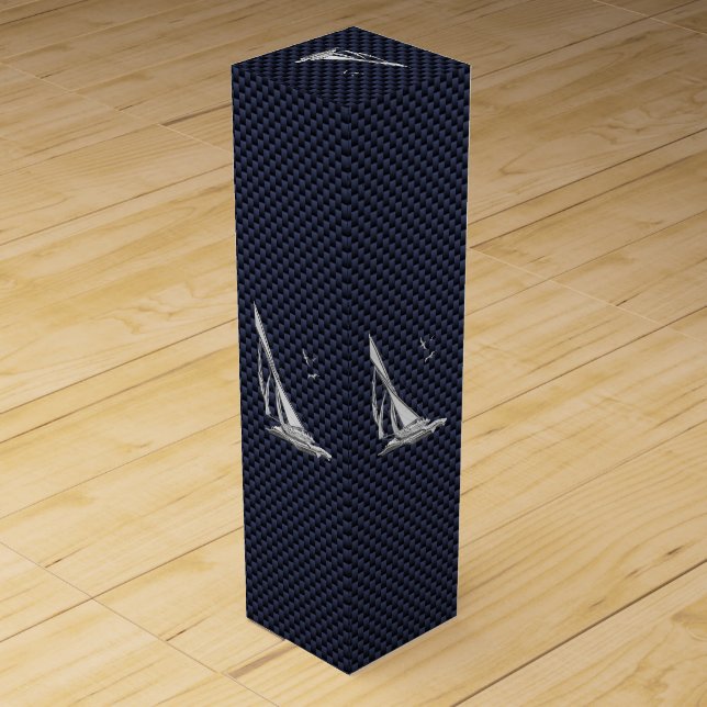 Chrome Sailboat on Carbon Fiber Print Wine Box (Back)