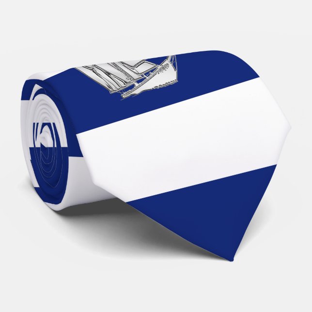Chrome Sailboat on Nautical navy blue Stripes Neck Tie (Rolled)