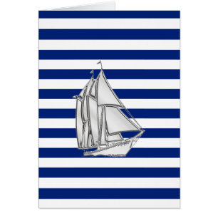 Chrome Sailboat on Nautical Stripes Cards