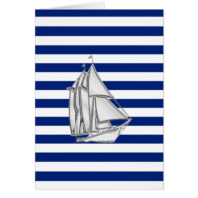 Chrome Sailboat on Nautical Stripes Cards (Front)