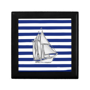 Chrome Sailboat on Nautical Stripes Gift Box