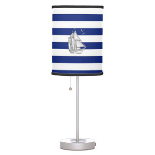 Chrome Sailboat on Navy Stripes Table Lamp
