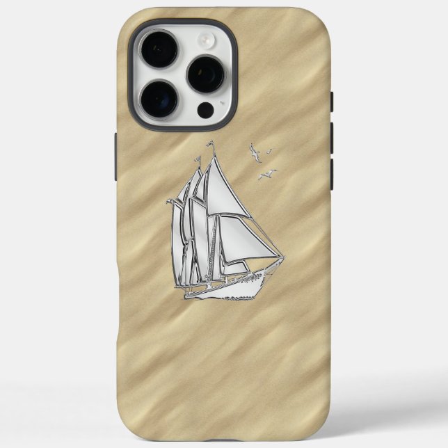 Chrome Sailboat on Sandy Beach Print Case-Mate iPhone Case (Back)