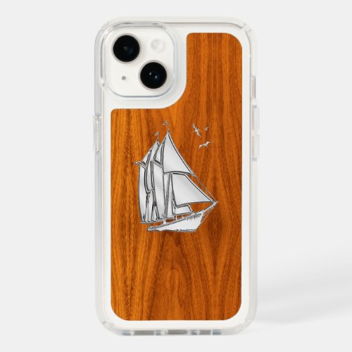 Chrome Sailboat on Teak Wood Speck iPhone 14 Case