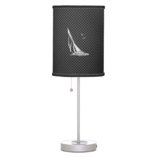 Chrome Sailboat on Teak Wood Veneer Table Lamp