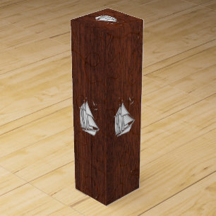 Chrome Sailboat on Wet Mahogany Veneer Print Wine Box