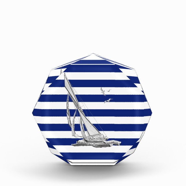 Chrome Sailing on Nautical Stripes Acrylic Award (Front)