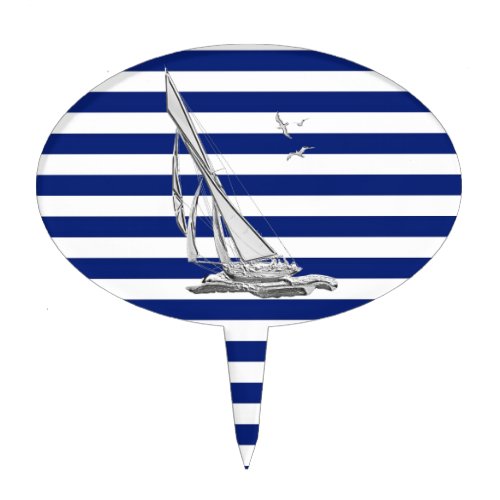 Chrome Sailing on Nautical Stripes Cake Topper