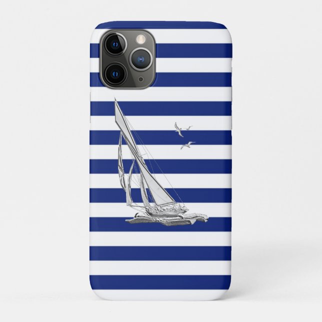 Chrome Sailing on Nautical Stripes Case-Mate iPhone Case (Back)