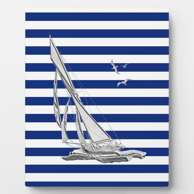 Chrome Sailing on Nautical Stripes Plaque (Front)