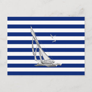 Chrome Sailing on Nautical Stripes Postcard