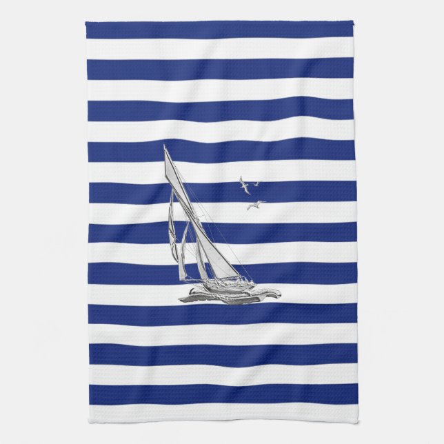 Chrome Sailing on Nautical Stripes Towel (Vertical)
