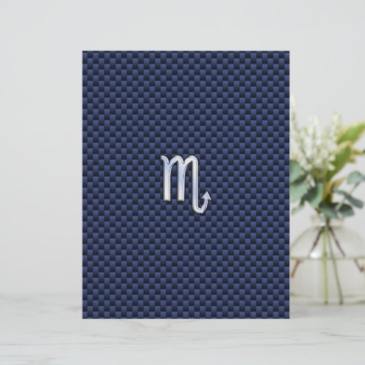Chrome Scorpio Zodiac Sign on Blue Carbon Fiber (Standing Front)