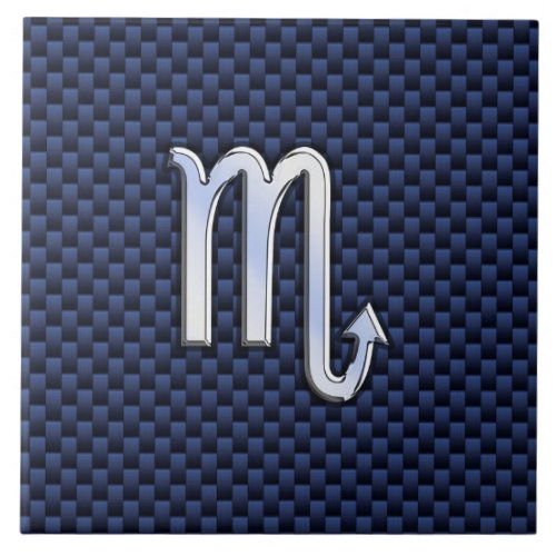 Chrome Scorpio Zodiac Sign on Blue Carbon Fiber Ceramic Tile