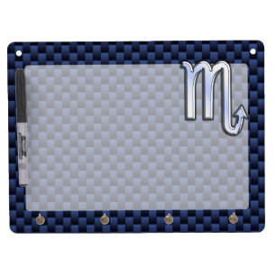 Chrome Scorpio Zodiac Sign on Blue Carbon Fiber Dry Erase Board With Keychain Holder