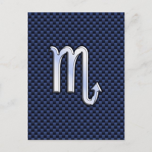 Chrome Scorpio Zodiac Sign on Blue Carbon Fiber Postcard (Front)