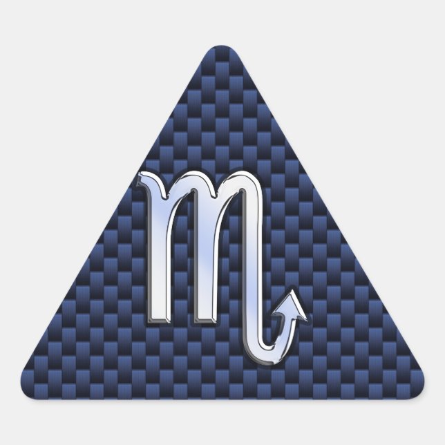 Chrome Scorpio Zodiac Sign on Blue Carbon Fiber Triangle Sticker (Front)