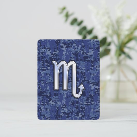 Chrome Scorpio Zodiac Sign on Navy Blue Camo (Standing Front)