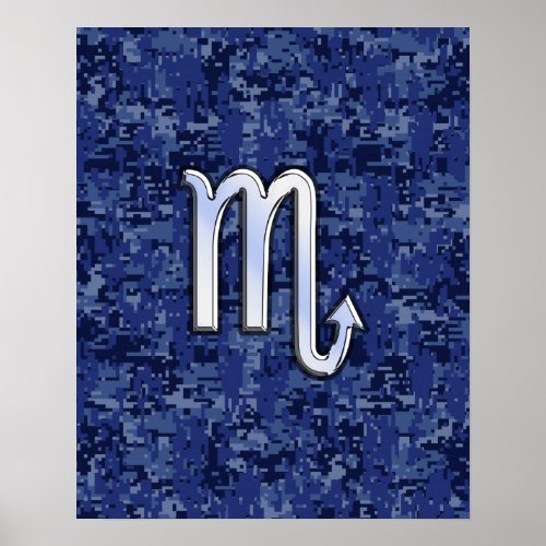 Chrome Scorpio Zodiac Sign on Navy Blue Camo