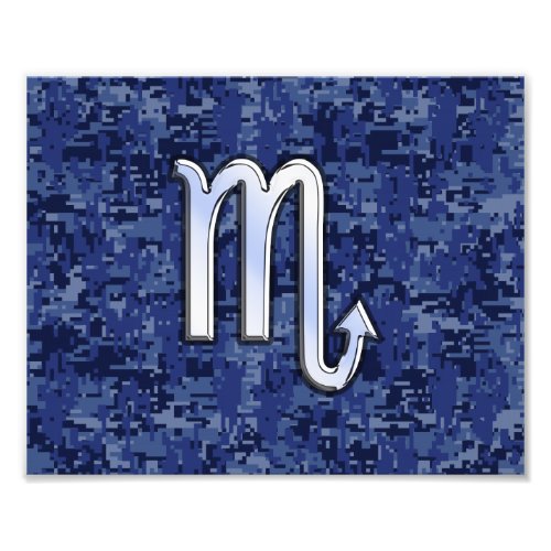 Chrome Scorpio Zodiac Sign on Navy Blue Camo