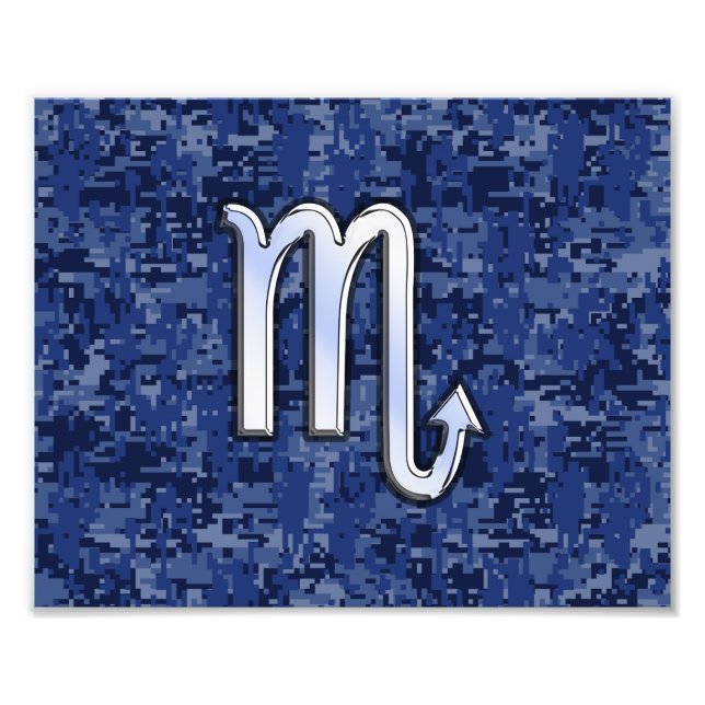 Chrome Scorpio Zodiac Sign on Navy Blue Camo (Front)