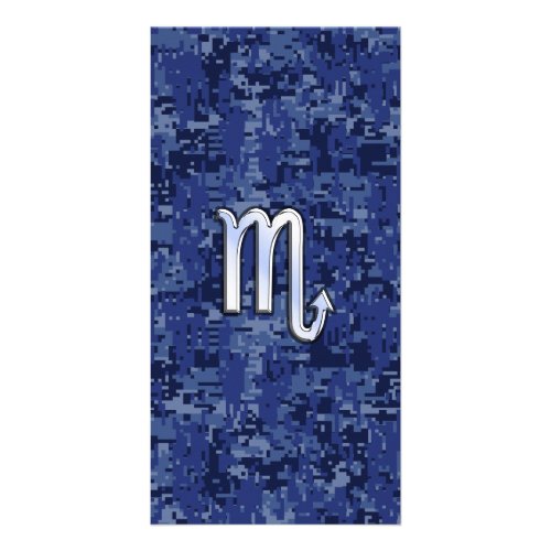 Chrome Scorpio Zodiac Sign on Navy Blue Camo Card